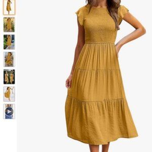 MEROKEETY Women's Flutter Short Sleeve Smocked Midi Dress Summer Casual Tiered A